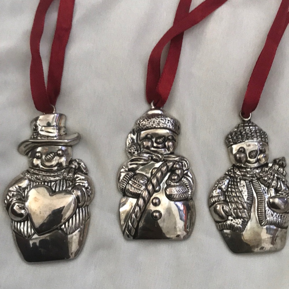 Gorham Snowman Ornament set - Silver toned